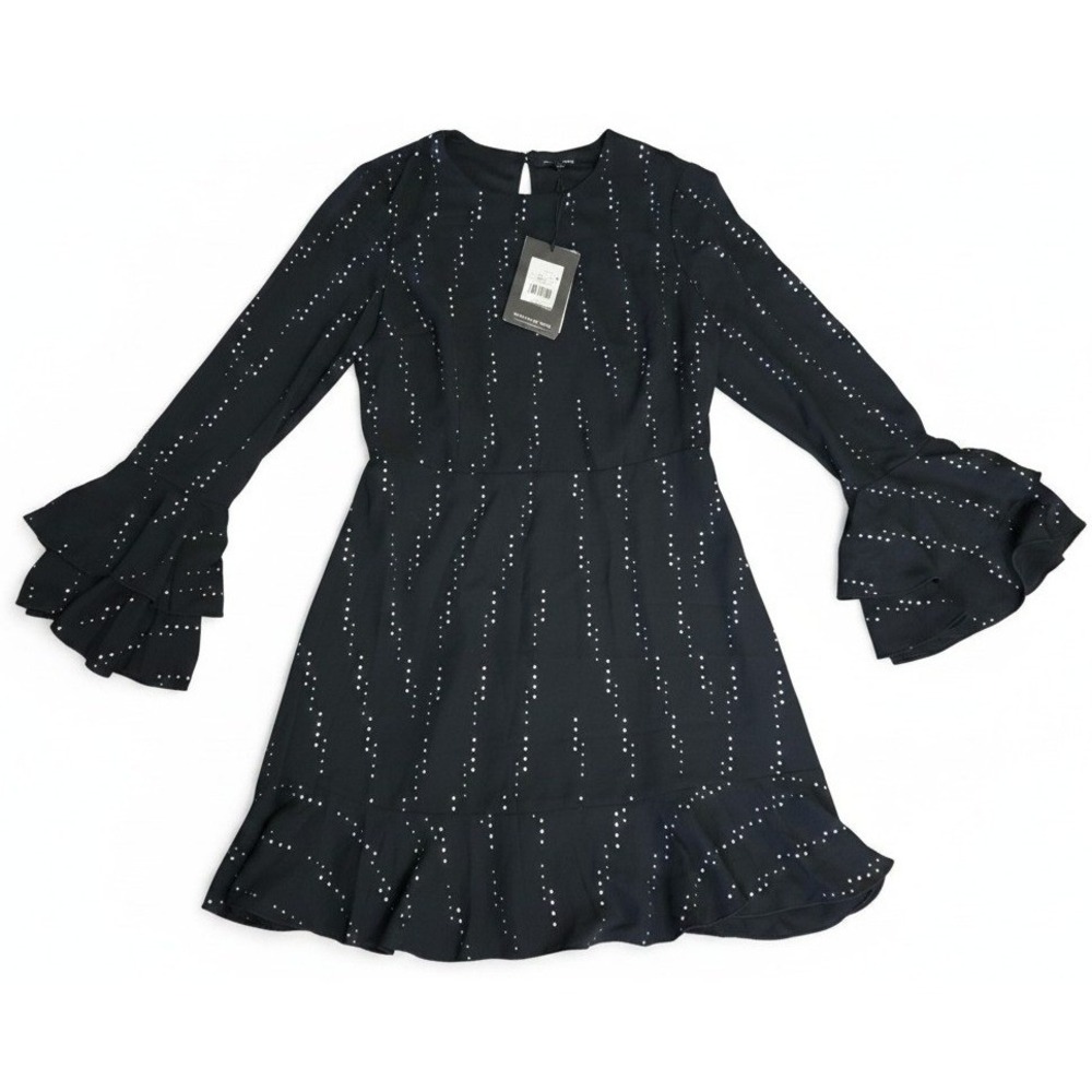 Who What Wear Women's Black Dress Size Small NWT Silver Dot Ruffle Sleeve‎ Mini